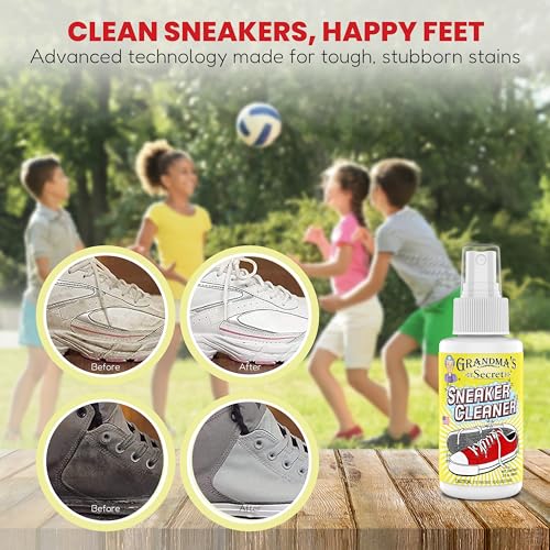 Grandma's Secret Sneaker Cleaner - for Rubber, Canvas, Leather, Stain Remover Spray Removes Dirt, Grime, Grass - Cleaner for Outdoor Shoes, Slippers, Moccasins - 16oz & 3oz Combo - size: Combo Pack, style: Sneaker Cleaner
