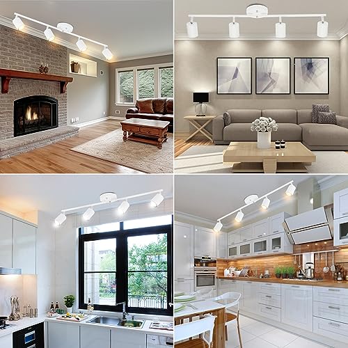 BoostArea LED 4 Light Track Lighting Kit, White 4 Way Ceiling Spot Lighting, Flexibly Rotatable Light Head for Kitchen, Living Room, Bedroom, Bulb Not Included - color: 4 Light-white