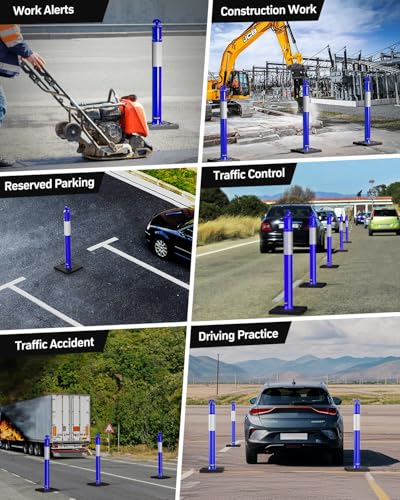 BATTIFE 45 Inch Traffic Safety Cones Delineator Posts with Base Blue 3 Pcs - color: Blue