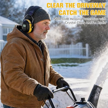 AM/FM Radio Headphones for Mowing, NRR 30dB Hearing Protection - color: Black-Yellow