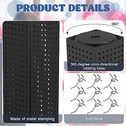 Geelin Rotating Countertop Display Kit with 16 Peg Hooks Four Sided Pegboard Spinner Organizer 4 x 4 x 12 Inches Retail Display Racks Revolving Metal Countertop for Keychain Supplies(Black) - color: Black