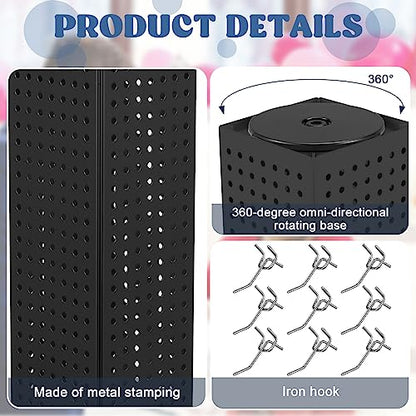 Geelin Rotating Countertop Display Kit with 16 Peg Hooks Four Sided Pegboard Spinner Organizer 4 x 4 x 12 Inches Retail Display Racks Revolving Metal Countertop for Keychain Supplies(Black) - color: Black