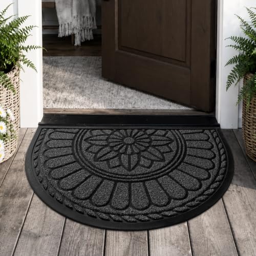 Mibao Half Round Door Mat, 47"x32", Grey, Non-Slip Welcome Entrance - color: Grey, size: 2'8" x 3'11" (Semicircular)