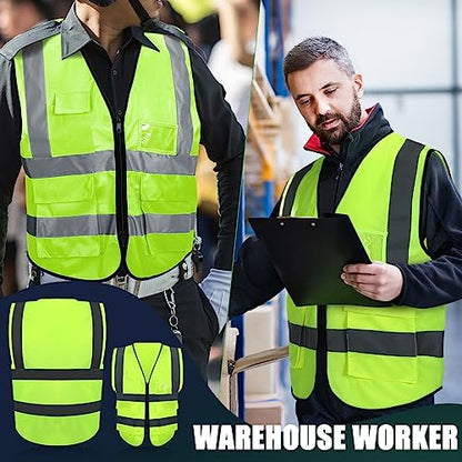 Leumoi 30 Pack Reflective Safety Vest with Pockets - color: Fluorescent Green, size: Large