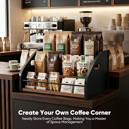 3-Tier Coffee Syrup Rack with Easy-Carry Handles | Retro Large Countertop Bottle Organizer Shelf |15 Syrup Bottles Holder | Sturdy Freestanding Bar Stand for Coffee, Whiskey & Spirits - color: 3-tier Brown