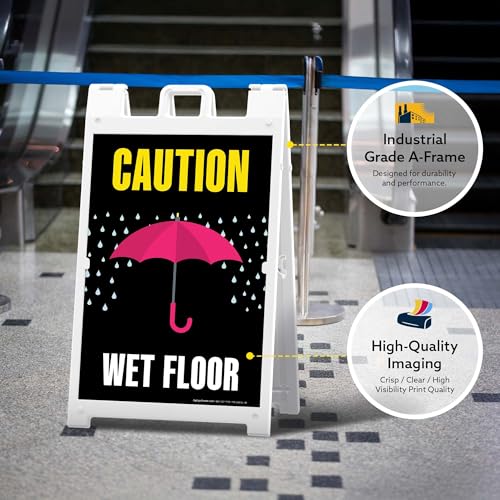 Caution Wet Floor Umbrella Folding Floor Sign, 24x36 Inches, Portable A Frame, Made in USA by My Sign Center - size: 24x36 Plastic