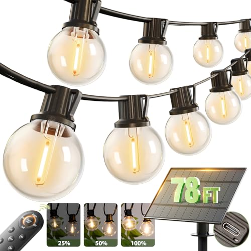 addlon 78FT(72+6) Solar String Lights with Remote, 38 LED G40 Bulbs - size: 72FT