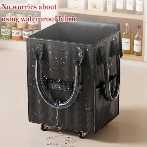 Reusable Grocery Bag on Wheel, Foldable Shopping Cart with Wheels, Can Carry up to 67 Pounds, Suitable for Groceries, Laundry, Camping and Moving. (Black - Large) - color: Black - Large