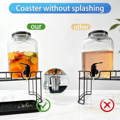 2 Pack 1.5 Gallon Large Glass Beverage Dispenser for Parties, Drink Dispenser with Stand, Lemonade Dispenser with Drip Tray for Iced Tea, Juice & Infused Water