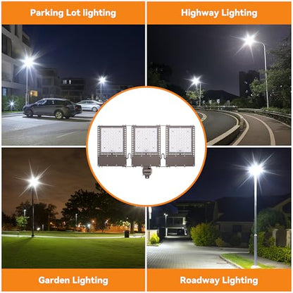 2025 New Upgraded 600W Dusk to Dawn LED Parking Lot Light 90000lm 5000K, ETL, AC85-277V, IP67 Waterproof Adjustable 3-Head Street Lights Outdoor, Pole & Wall-Mounted Flood Lights for Stadium - size: 3-Head 600W