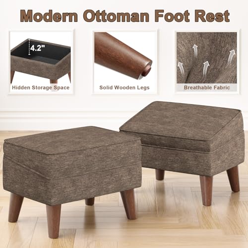 FAGAGA Small Footstool Ottoman with Adjustable Lid, Modern Storage Ottoman - color: Brown, size: 11.8"D x 15.8"W x 11.3"H