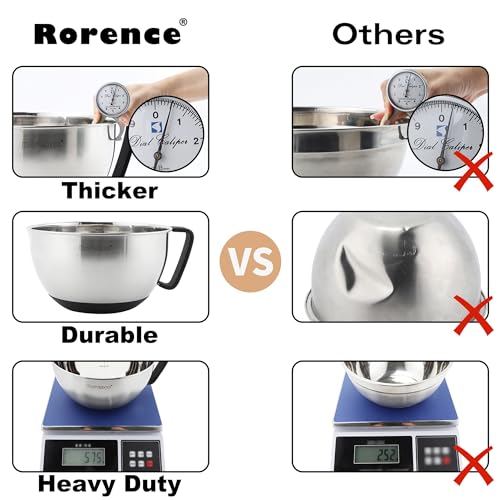 Rorence Stainless Steel Mixing Bowls: Metal Mixing Bowl Set with Lids and Handles Non-slip Silicone Bottom Nesting Bowls for Kitchen Set of 3 - Black - color: Black