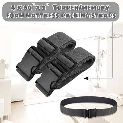 DERTE 4 Pcs Mattress Topper Straps Adjustable (60''x2'') - size: 60''x2''