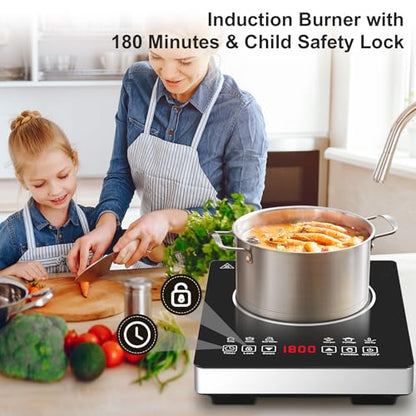 Single Burner Induction Cooktop,Hot Plate with 6 Cooking Modes, portable cooktop with LCD touch control,9 Levels &3H Timer,1800W 110V Portable induction Cooktop - size: single burner induction cooktop