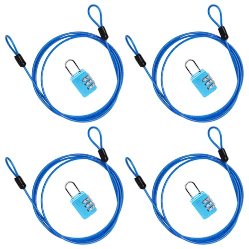 Cable Lock Double Loops 5Ft Long Blue Security Cable with Lock, Bike Locks Cables 2.5mm Braided Steel Coated Safety Cables Wire for Luggage, Outdoor, Clothesline (4 Pack) - color: Blue, size: 5Ft (4 Pack)
