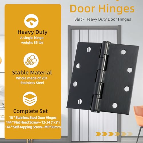 4.5 inch X 4.5 inch Heavy Duty Commercial Door Hinge - color: Black, size: 4.5in X 4.5in