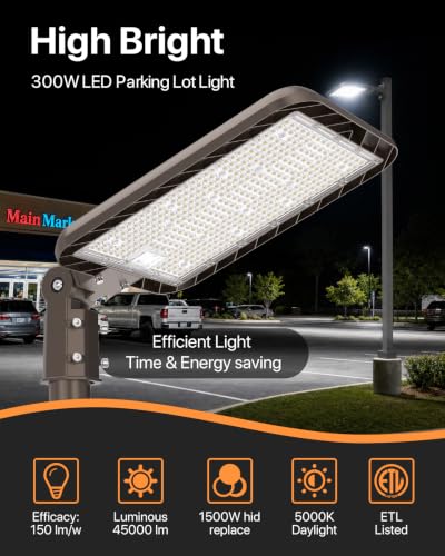 300W LED Parking Lot Light 4,5000LM 5000K Slip Fitter Mount - size: 300W