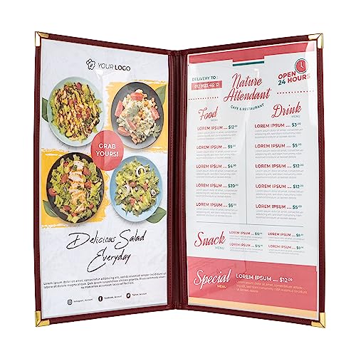 Menu Cover, Double Page, 8.5" x 14" Legal Size, Burgundy, Pack of 6 - color: Burgundy