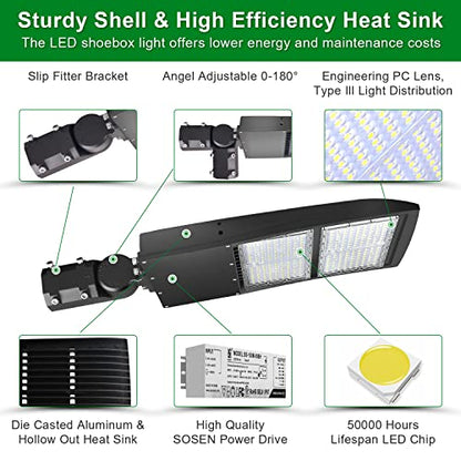 LED Parking Lot Lights 300W Shoebox Street Pole Lighting Fixture 4000K - color: 300W + (100-277V 4000K), size: Adjustable Direct Arms Mount Bracket