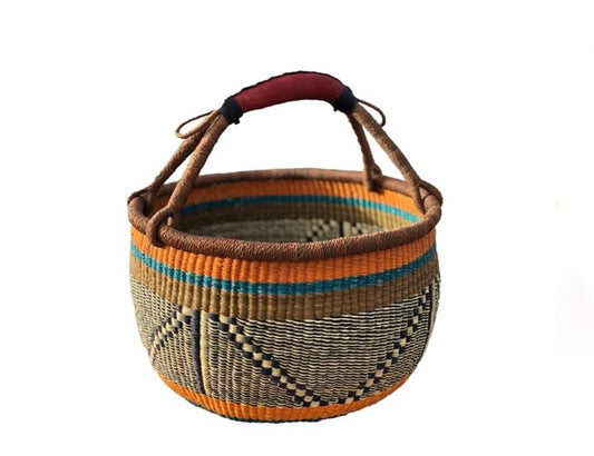 Large Bolga Ghana Basket Fair Trade Large: 14"-16" Across (Earth Tone)