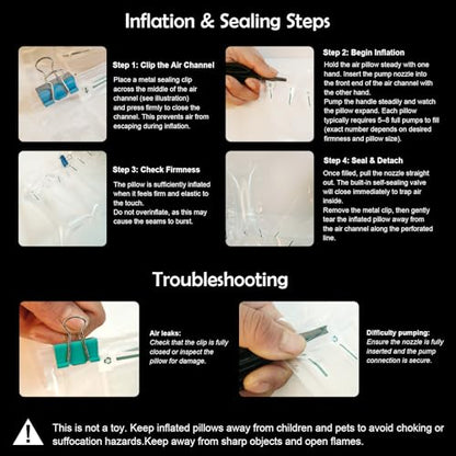 400 PACK Air Pillows for Shipping Supplies Box Filler Bubble Cushioning Alternative to Packing Peanuts for Size 3.54" x 7.87", with Air Pump, Fragile Stickers, Suitable for small transport - size: 3.54" x 7.87"
