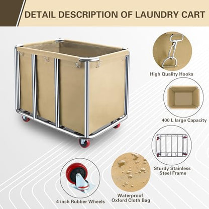 Commercial Laundry Cart with Wheels,400L for Home,Hotel(Beige) - color: Beige