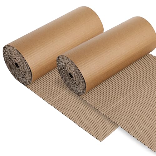 12"x388" Brown Corrugated Cardboard Roll, Single B Flute,2Roll-12"x194"