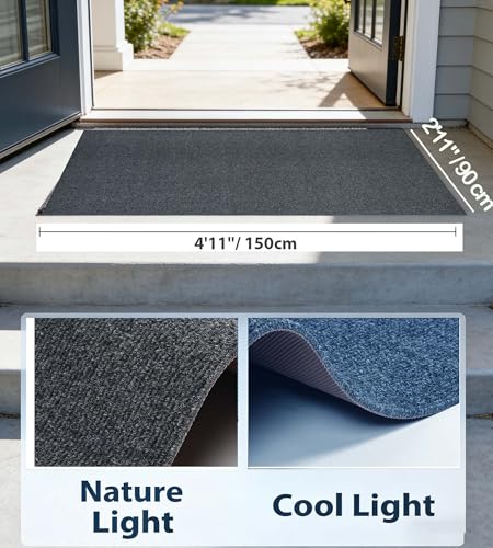2'11" x 4'11" Outdoor Runner Rug with Scraper Pile for Entryway Garage - color: Dark Grey, size: 2'11" x 4'11" (Rectangular)
