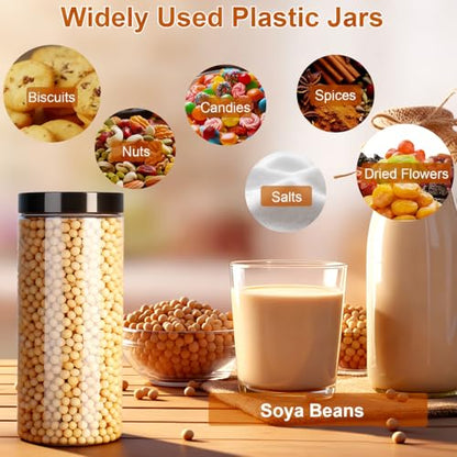 Plastic Jars with Lids,OBKJJ 34 PCS 16 OZ Large Capacity Clear Storage Containers with Leakproof Lids Reusable Empty Storage Container for Dry Food Spice Candy Cookie Household and Kitchen Organizing