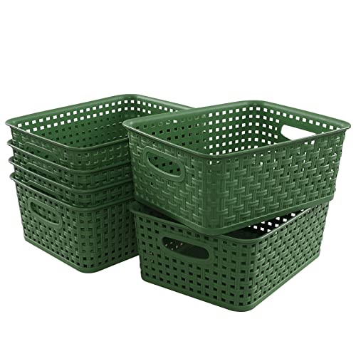 Plastic Kitchen Basket, Woven Storage Baskets, 6 Packs Deep Green - color: Deep Green