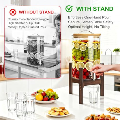 OERGKE Adjustable Bamboo Drink Dispenser Stand, Water Dispenser Holder for 2-5 Gallon (8-12 Inch), Beverage Stand for Countertop & Parties, Walnut