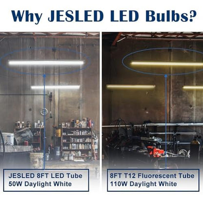JESLED T8 T10 T12 8FT LED Bulbs, 50W (130W Equiv.), 6000LM 5000K Daylight - color: Clear, size: 12 Count (Pack of 1)