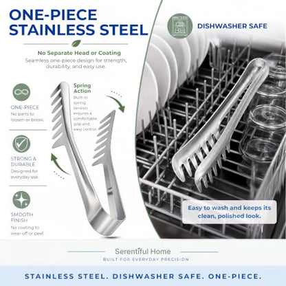Spaghetti Tongs for Serving Pasta, 8-Inch Stainless Steel Pasta Tongs
