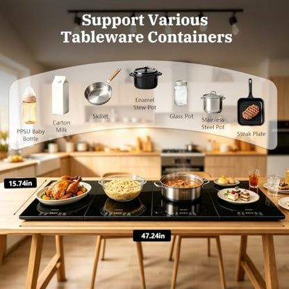 4-in-1 Electric Warming Tray with Independent Zone Control, 47.2"x15.7" Extra Large 4MM Tempered Glass Food Warmer, 9 Temp Settings 86-248°F & Timer, Modular Hot Plate for Buffet, Catering & Parties - size: 47.2"x15.7"