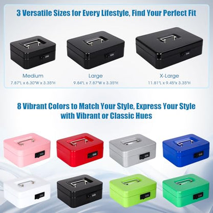 KYODOLED Small Cash Box with Combination Lock & Removable Money Tray, Black - color: Black (Pack of 1), size: Medium
