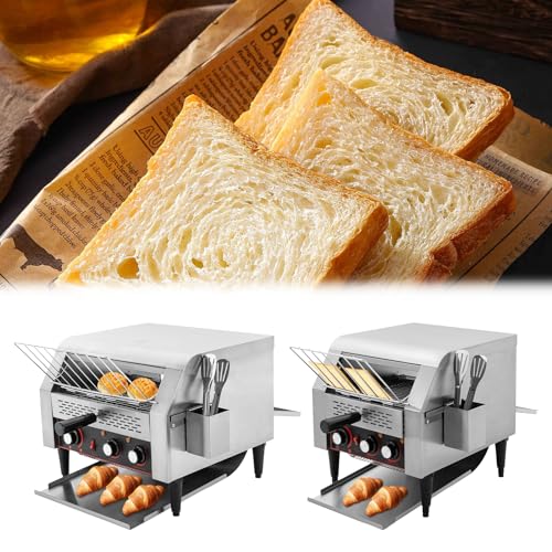 Conveyor Toaster, Electric Commercial Restaurant Industrial Conveyor Toaster 7 Speed Heavy Duty Bread Baker Machine with Box & Clip for Baking Toast, Sandwiches, Pineapple Buns (450 Slices/H)