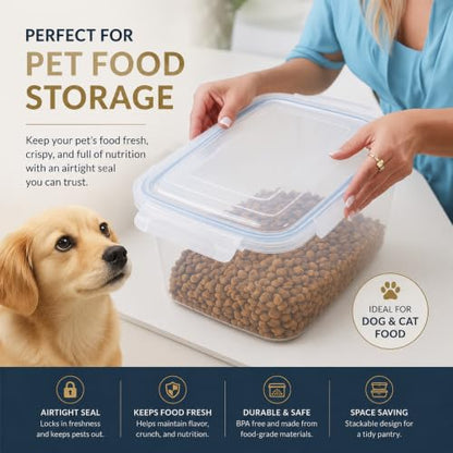 Lustroware Large Food Storage Containers with Lids, Set of 4 Airtight BPA-Free Latching Storage Bins with 4-Side Locking Lids for Rice, Flour, Pet Food and Pantry, Made in Japan