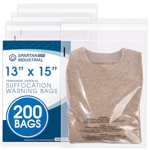 13” X 15” (200 Count) Self Seal Clear Poly Bags with Suffocation Warning - size: 13" x 15"