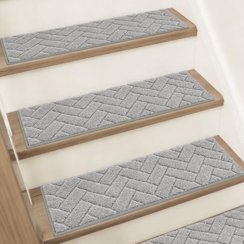 BEQHAUSE Non Slip Stair Treads for Wooden Steps 28" x 9", 15pcs, Grey - color: Grey - Geometric, size: 28 in X 9 in (15 Pieces)