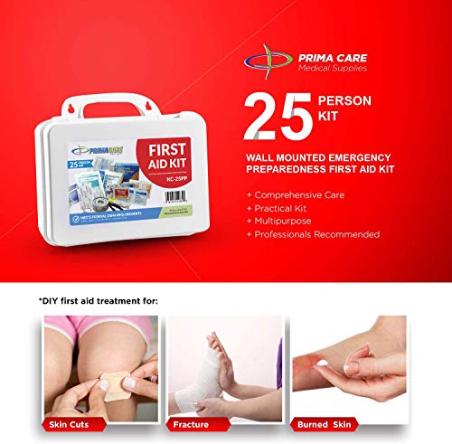 Primacare KC-25PP 25 Person Compact First Aid Kit with 157 Pieces Emergency Medical Supplies, Portable Kits for Home, School and Office, Wall Mount, 10x7x3 inches - size: 25 Person Kit