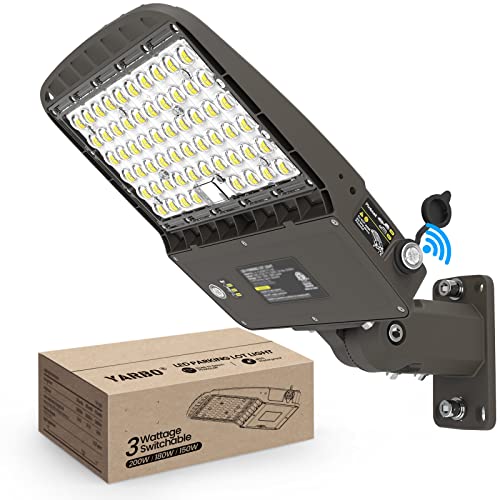 YARBO LED Parking Lot Light - 200W/180W/150W Switchable, 5000K 32000LM 160LM/W Shoebox Light, Dusk to Dawn Photocell, IP65 Waterproof ETL Listed 100-277V for Driveways & Lots, Arm Mount & Slip Fitter - size: 200W-180W-150W Switchable