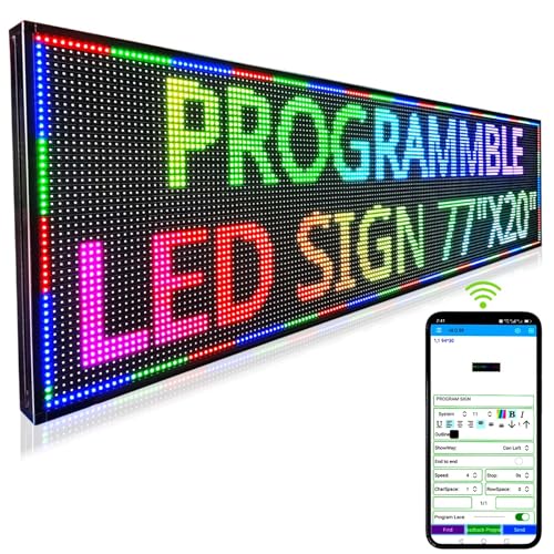 Programmable Scrolling Led Sign, Outdoor Digital Signs P10 , Big Open Neon Signs, Large Electronic Message Display Board Waterproof ,for Business Store Advertising Public ,Full Color High Brightness High Definition，WIFI APP control 77’’x20’’ - color: Full