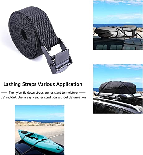 Premium Tie Down Nylon Strap - 2Pcs Cam Buckle Tie Down Straps Heavy Duty Secure Straps up to 500 lbs Capacity for Motorcycle,SUP, Kayak, Canoe, Surfboard, Cargo, Boat,Trailer(1'' x 6.5Ft Black) - size: 2PCS
