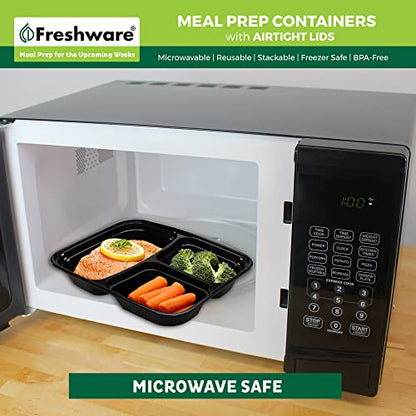 Freshware Meal Prep Containers with Lids [15 Pack] 3 Compartment, Food Storage Containers, Bento Box, BPA Free, Stackable, Microwave/Dishwasher/Freezer Safe (32 oz) - size: 3-COMP-32OZ-15PK