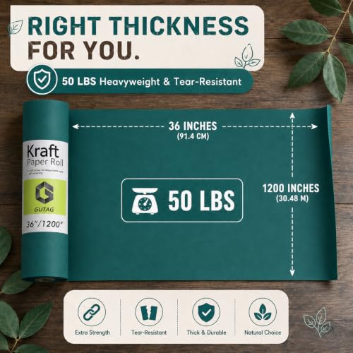 GUTAG 36" x 1200" (100') Kraft Paper Roll for Craft Bulletin Board Paper Art Table Covering Crafting Gift Wrapping Bouquet Packing Parcel 70GSM 50LB (Christmas Green, 36x1200) - color: Christmas Green