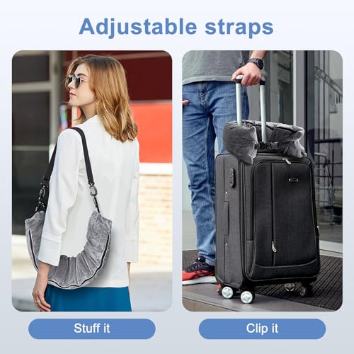 Stuffable Travel Pillow for Extra Luggage, Velvet Travel Neck Pillow Storage Bag with Adjustable Neck Size, Fits About 6 T-Shirts Travel Essentials Multifunctional Sleeping Rest Cushion - size: 1PACK