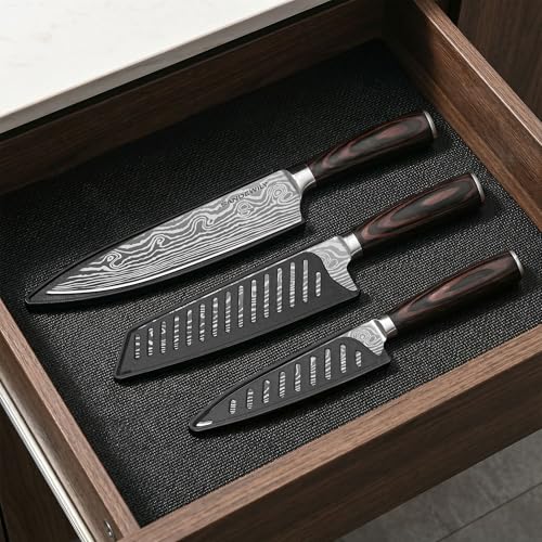 Japanese Knife Set, 3 Piece Kitchen Knives with Sheaths - size: 3PCS Silver