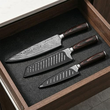Japanese Knife Set, 3 Piece Kitchen Knives with Sheaths - size: 3PCS Silver