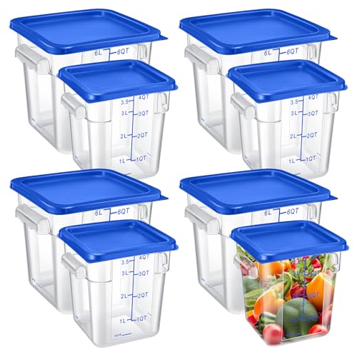 Suclain 8 Pack 4 QT and 6 QT Food Storage Containers with Lids Scales Handles Square Clear Restaurant Food Storage Containers Polycarbonate Commercial Grade for Kitchen Marinating Meat Dough(Blue) - color: Blue