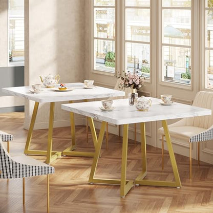 Tribesigns Square Dining Table Set of 2, 31.5" Modern Gold Dinner Table with Metal Base, Wooden Kitchen Table for Dining Room, Small Space, Apartment (Chairs are not Included) - color: White & Gold, size: Square-2PCS